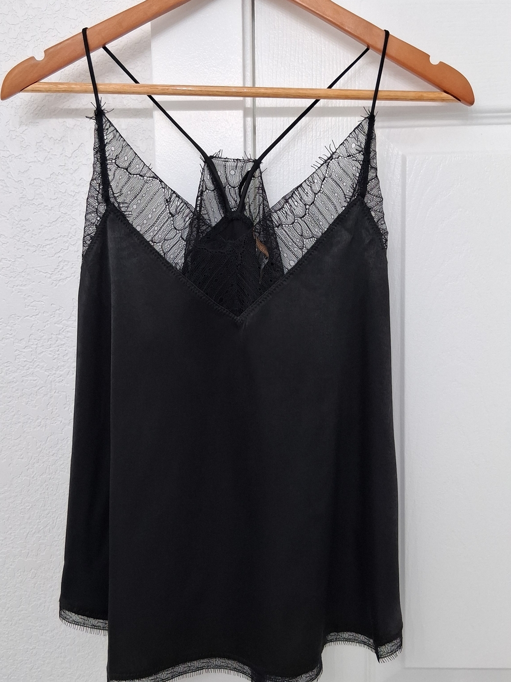 Black Lace Trim Satin Cami Top - Brand Emmer & Oat